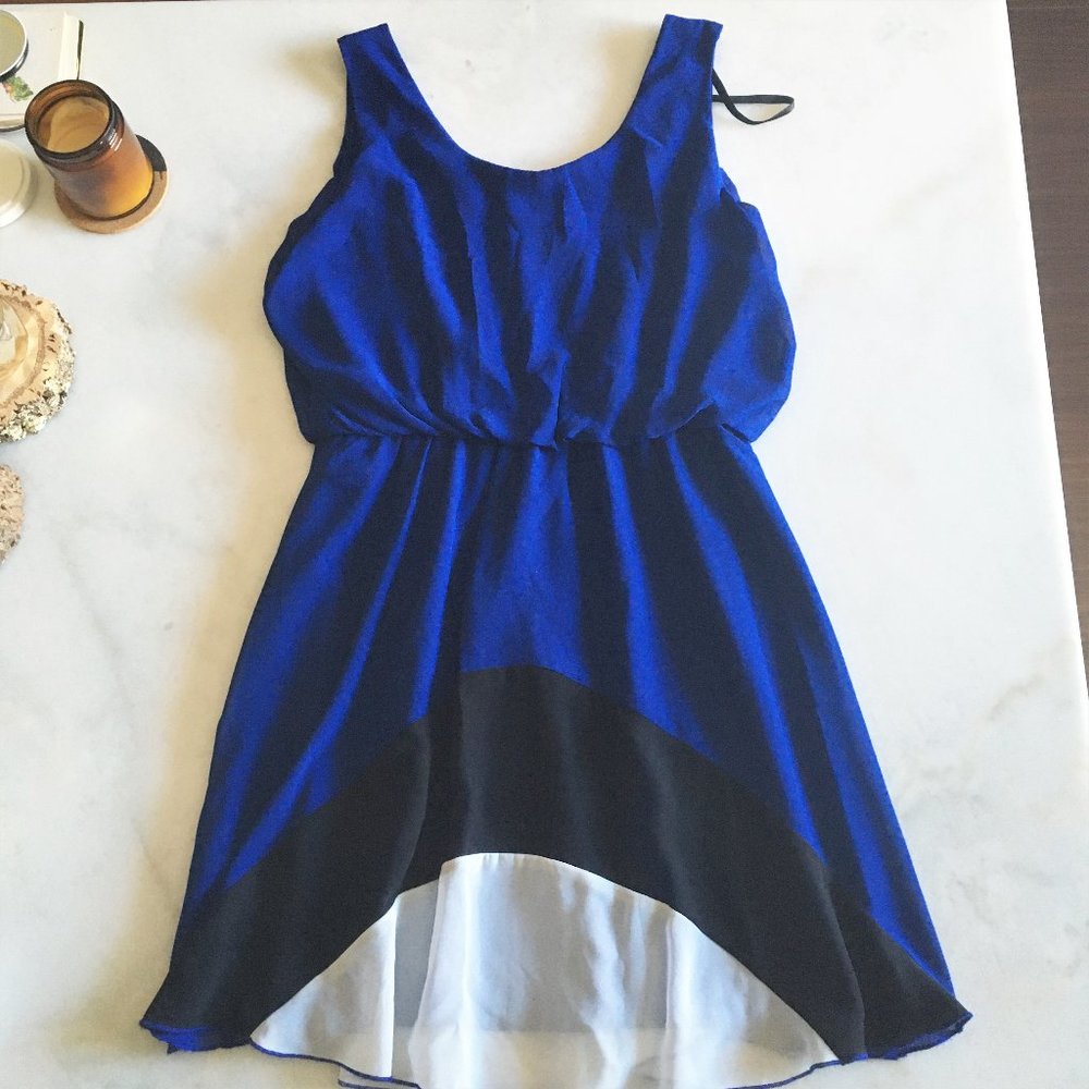 Sweet Storm cobalt blue, white & black mini dress